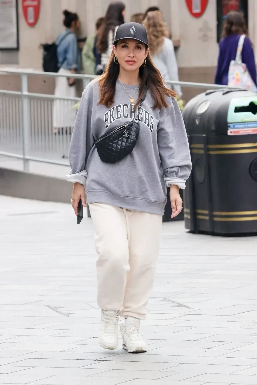 British Singer Myleene Klass in Comfy Joggers and Baseball Cap in London